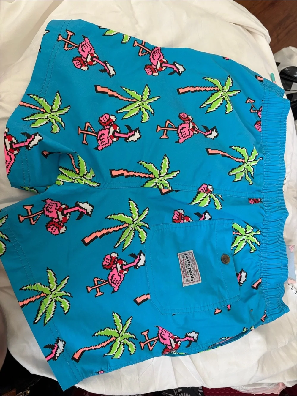 Bright Blue Flamingo Print Swim Shorts - Premium Vacation
